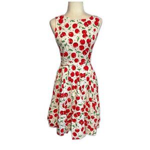 Maggie Tang Red White Cherry Print Tank Fit Flare Dress Knee Length Small
